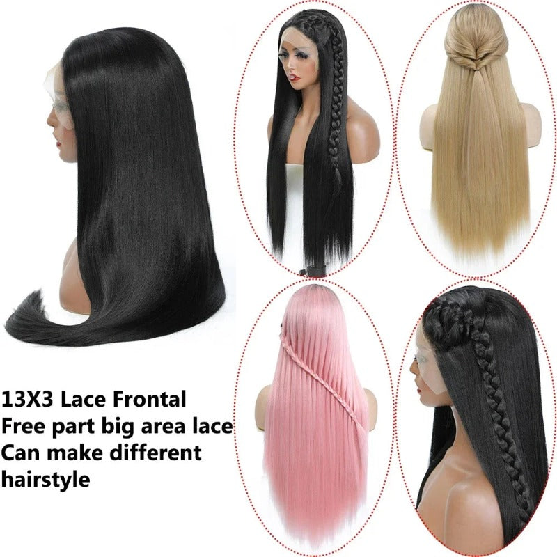 Long And Straight Lace Front Synthetic Wigs