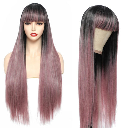 Long Straight Wig With Bangs