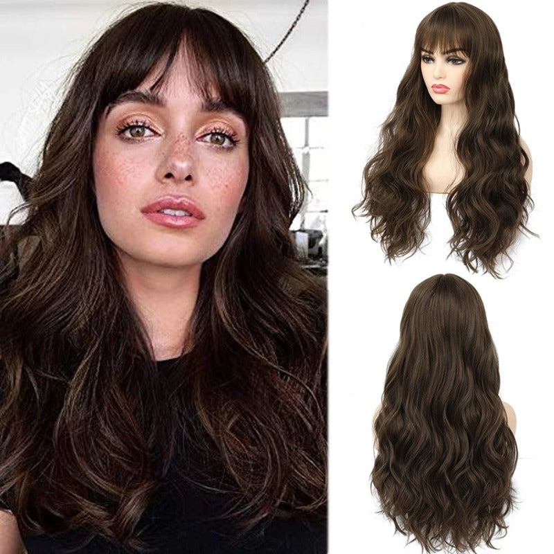 Natural Wavy Textured Wig With Bangs