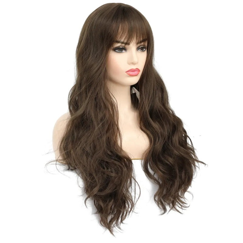 Natural Wavy Textured Wig With Bangs